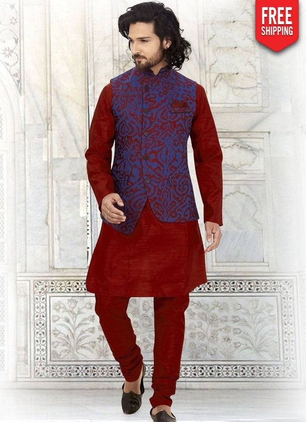 Maroon Kurta Silk Payjama