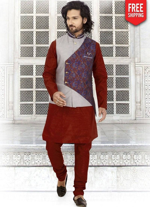 Maroon Kurta Silk Payjama