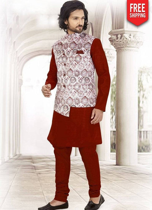 Maroon Kurta Silk Payjama