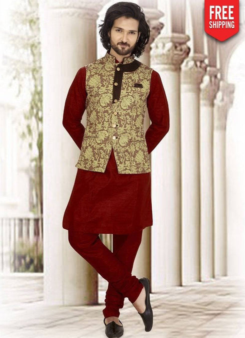 Maroon Kurta Silk Payjama