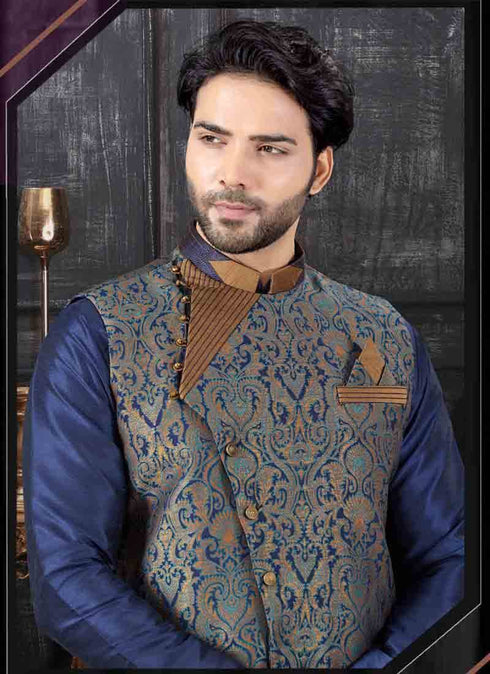 Navy Blue Kurta Art Silk Churidar