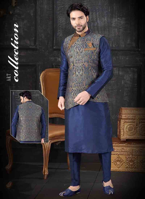 Navy Blue Kurta Art Silk Churidar