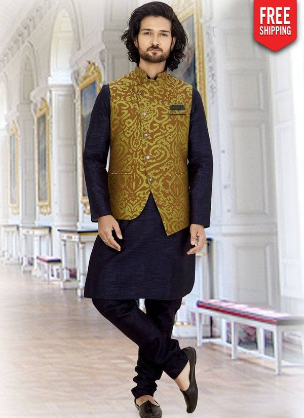 N.Blue Kurta Silk Payjama
