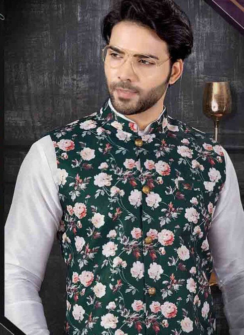 Off White Kurta Art Silk Churidar