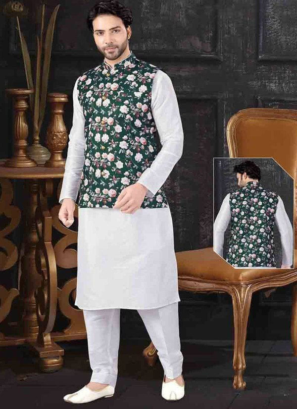 Off White Kurta Art Silk Churidar