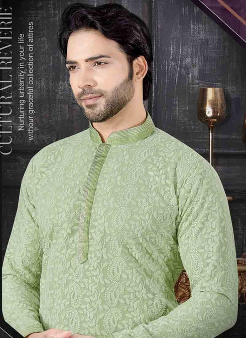 Pista Green Kurta Lucknowie Churidar