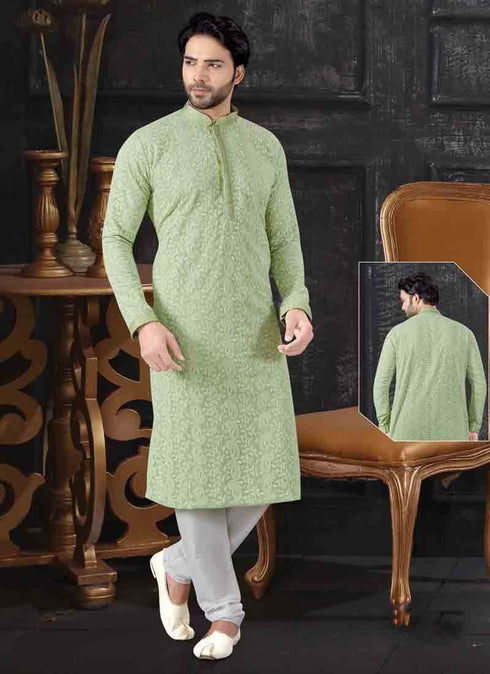 Pista Green Kurta Lucknowie Churidar