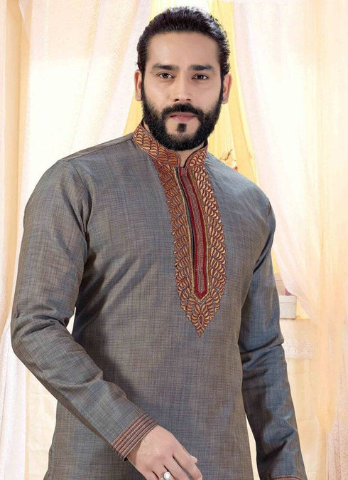 Two Tone Grey Kurta Cotton Silk Churidar
