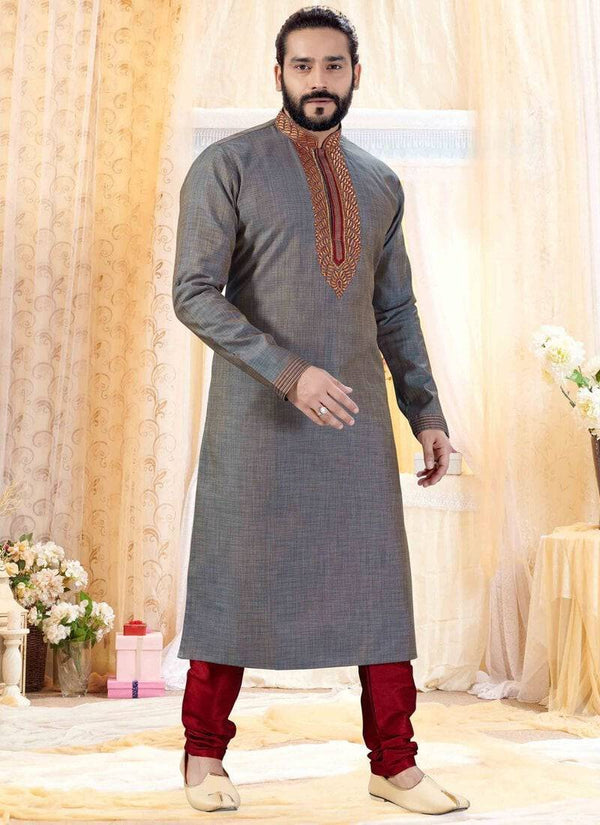 Two Tone Grey Kurta Cotton Silk Churidar