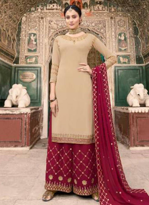Beige Soft Georgette Palazzo Dress