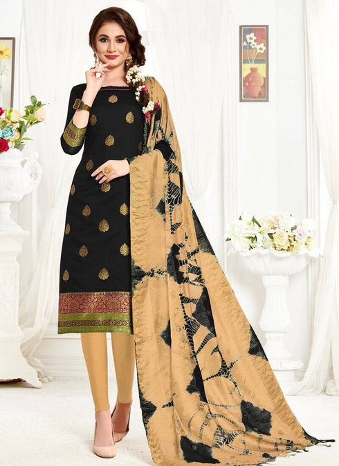 Black Banarasi Chudidar Straight