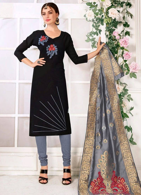 Black Cottan Flex Handloom Cottan Chudidar Straight