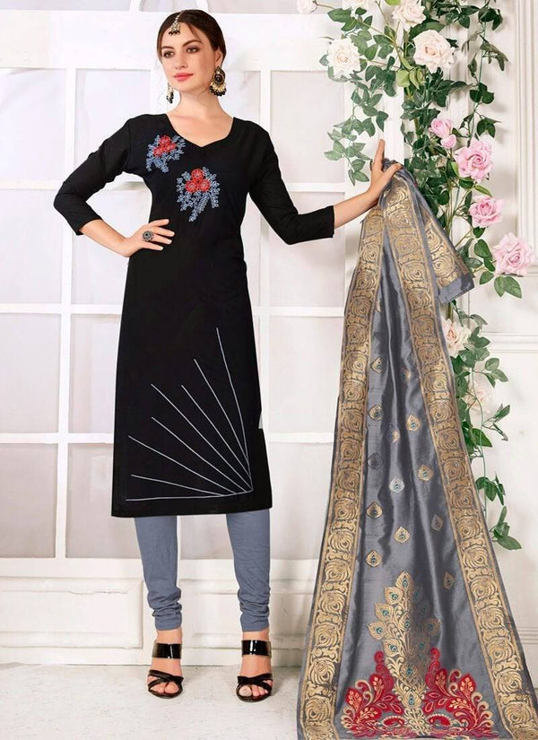 Black Cottan Flex Handloom Cottan Chudidar Straight