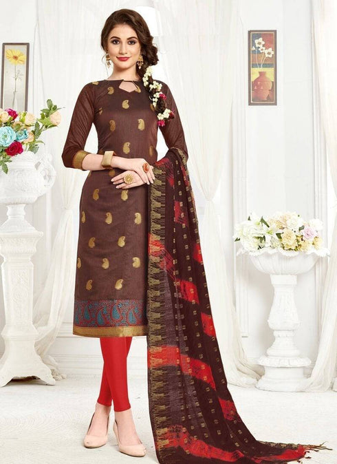 Brown Banarasi Chudidar Straight