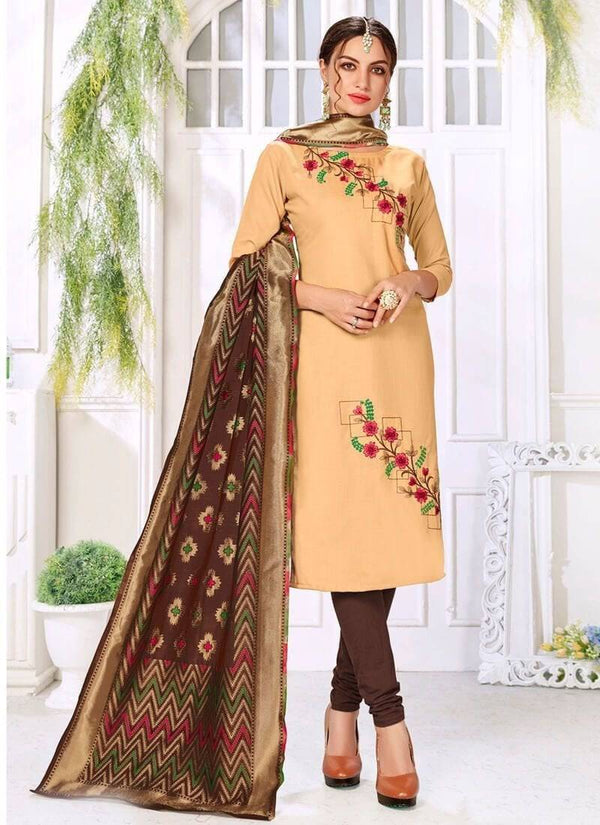 Cream Cottan Flex Handloom Cottan Chudidar Straight