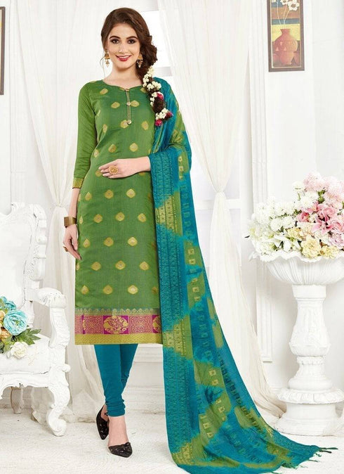 Green Banarasi Chudidar Straight
