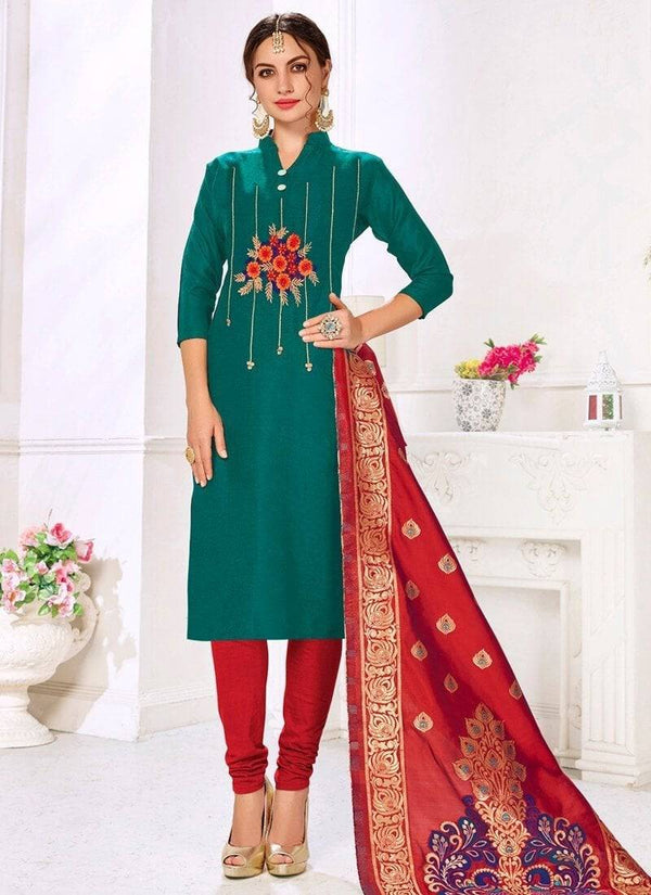 Green Cottan Flex Handloom Cottan Chudidar Straight