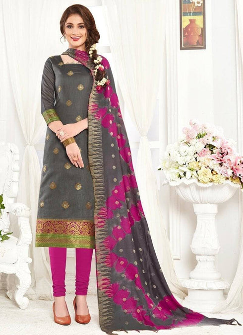 Grey Banarasi Chudidar Straight