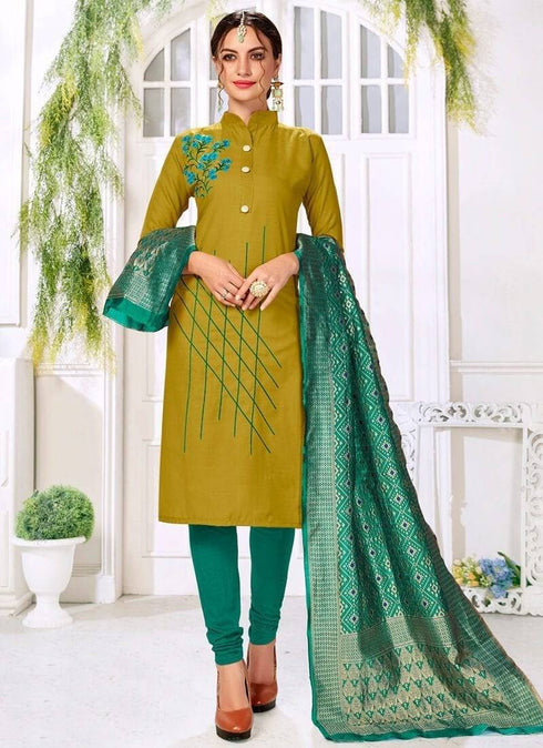 Mehendi Cottan Flex Handloom Cottan Chudidar Straight