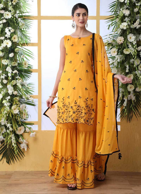 Mustard Soft Cotton Sharara Suit