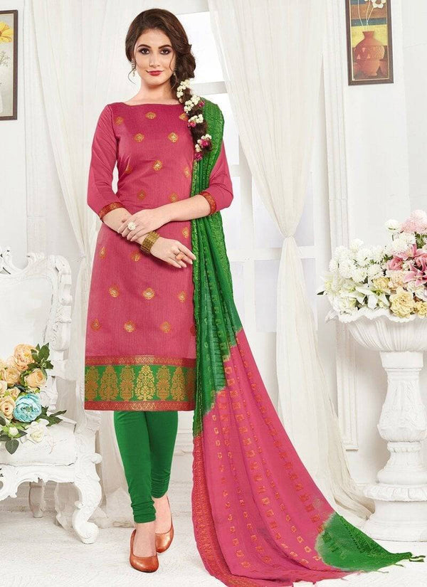 Pink Banarasi Chudidar Straight