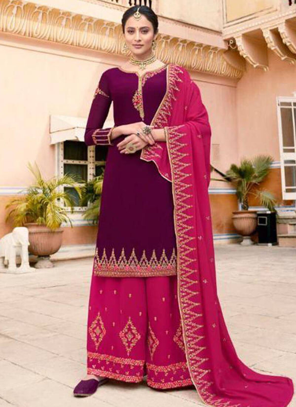 Violet Soft Georgette Palazzo Dress