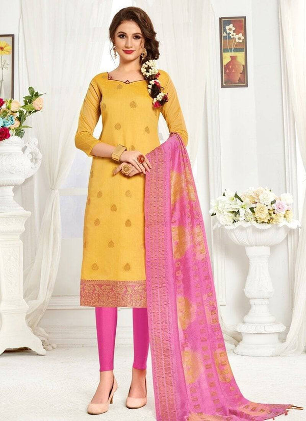 Yellow Banarasi Chudidar Straight