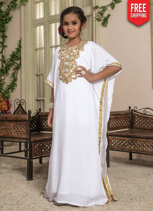 farasha style Golden Embroidered kids kaftan