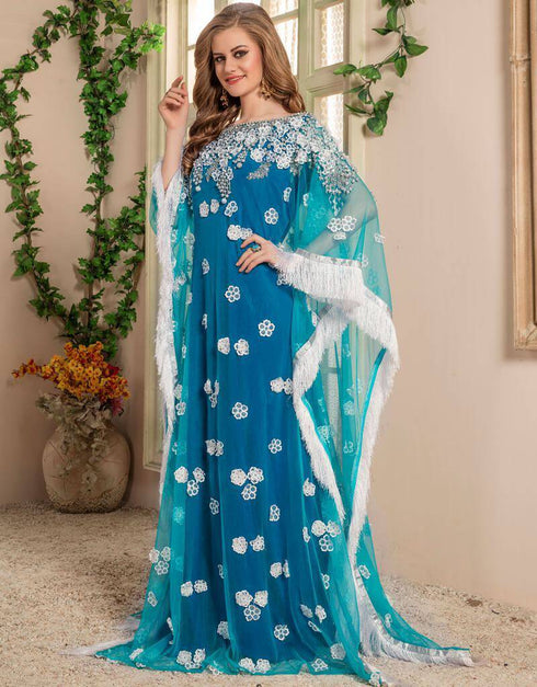 Farasha Style Kaftan With Silver pearl Work
