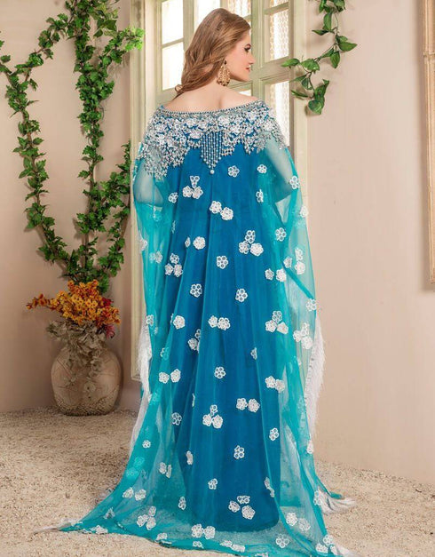 Farasha Style Kaftan With Silver pearl Work