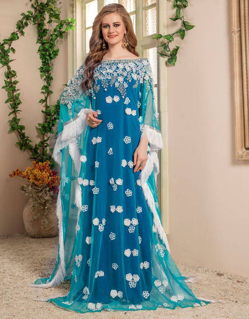 Farasha Style Kaftan With Silver pearl Work