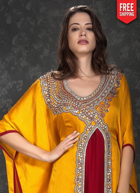 Jacket Style Abaya Kaftan Golden Yellow