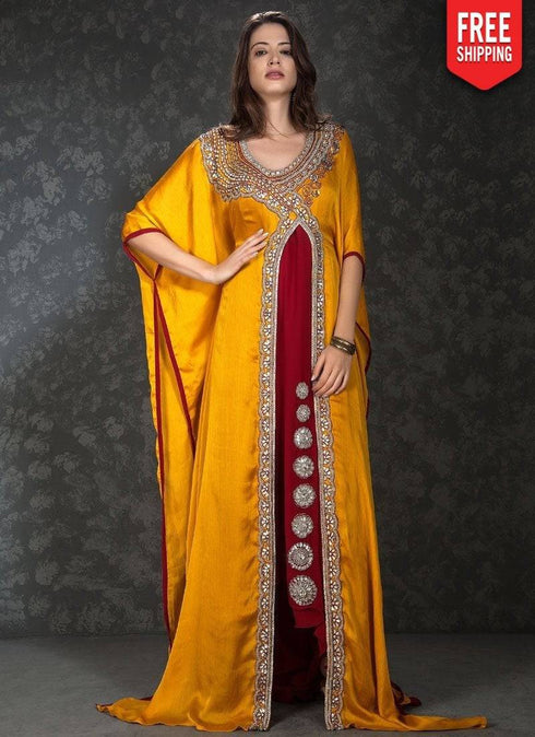 Jacket Style Abaya Kaftan Golden Yellow