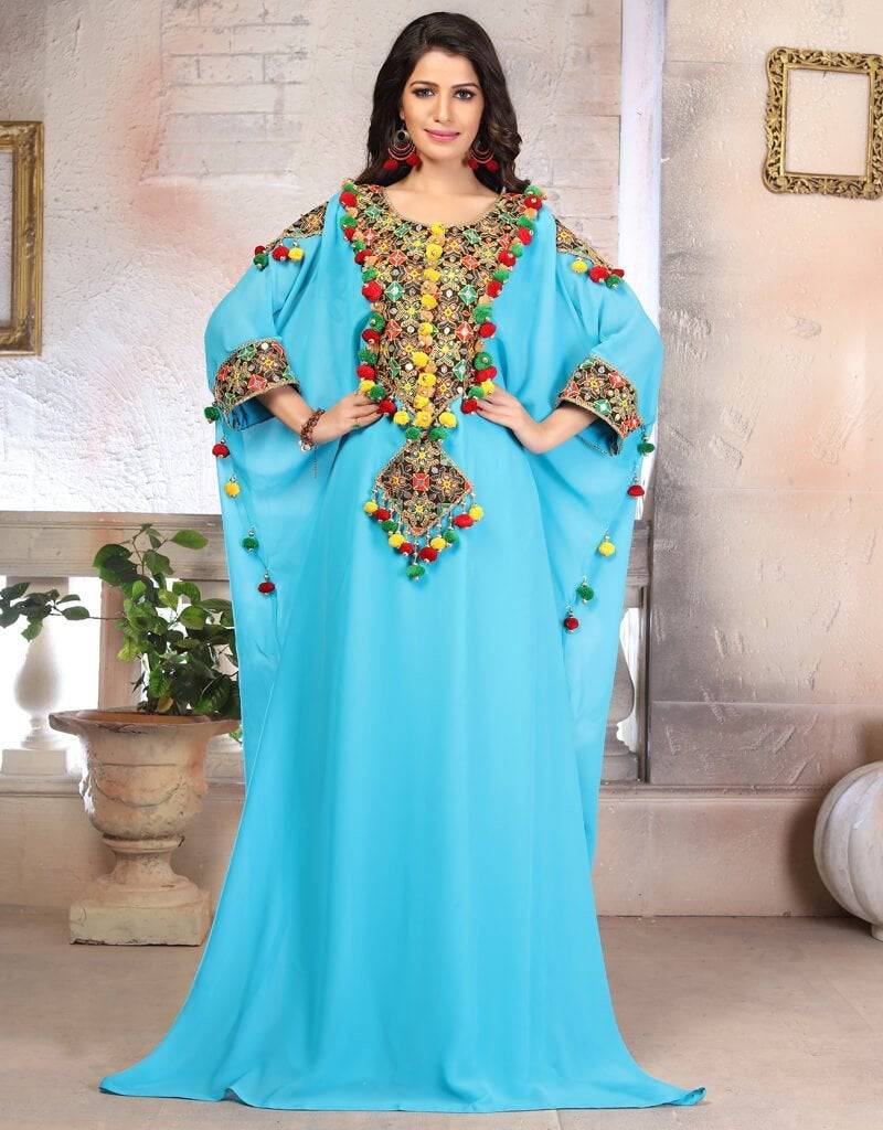Islamic Black Georgette Pearl Embroidery Kaftan