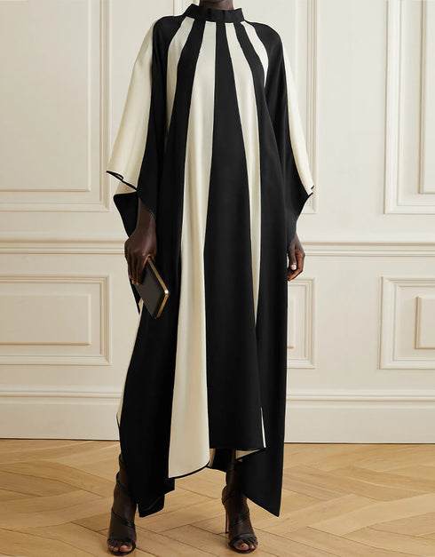 Black And White Fancy Soft Satin Silk Kaftan