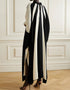 Black And White Fancy Soft Satin Silk Kaftan Closure View