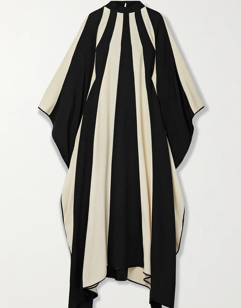 Black And White Fancy Soft Satin Silk Kaftan Back View