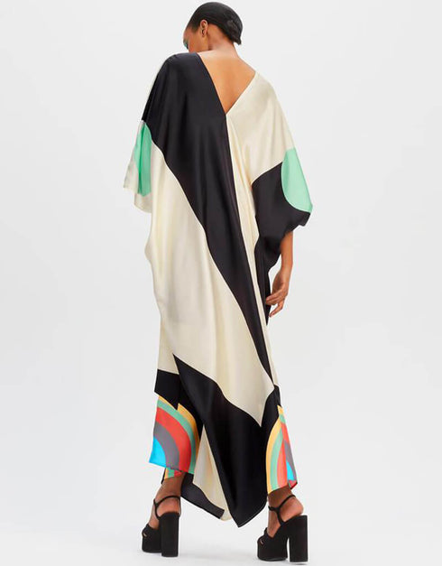 Beige And Black Fancy Soft Satin Silk Kaftan pretty Kaftan online
