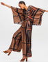 Brown Fancy Soft Satin Silk Kaftan Co-Ord Set Back View