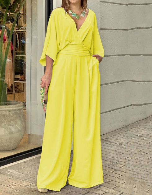 Women Jumpsuit Summer Short Bat Sleeve V Neck Backless Casual Pants Romper High Streetwear For Women