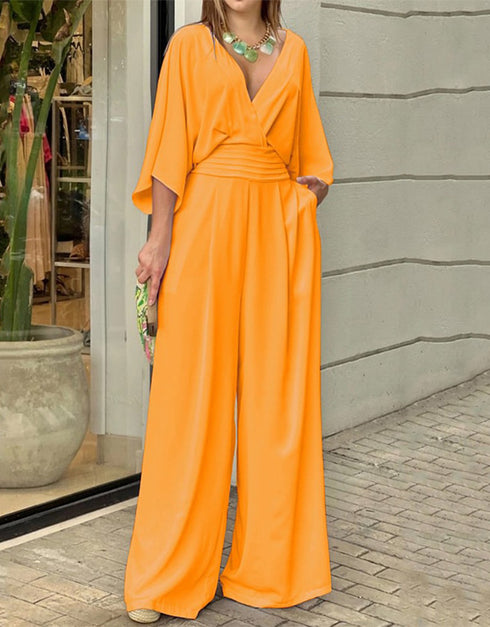 Women Jumpsuit Summer Short Bat Sleeve V Neck Backless Casual Pants Romper High Streetwear For Women