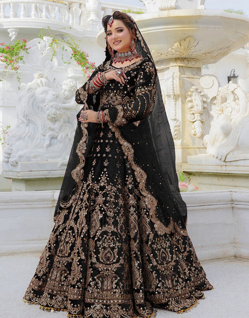 stylish black velvet designer party wear readymade salwar suit with black velvet ie-1070-black Front View