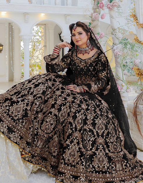 stylish black velvet designer party wear readymade salwar suit with black velvet ie-1070-black Back View