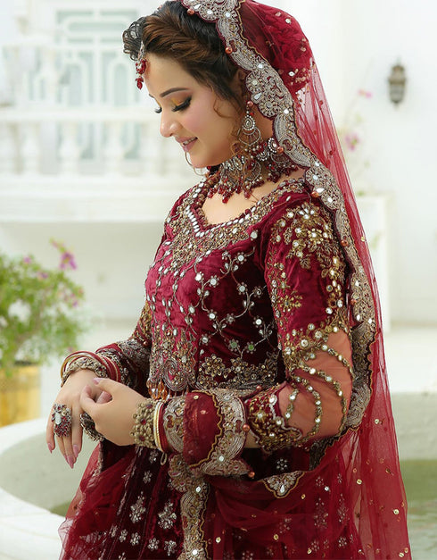 elegant maroon velvet designer party wear readymade salwar suit with maroon velvet ie-1070-maroon Back View