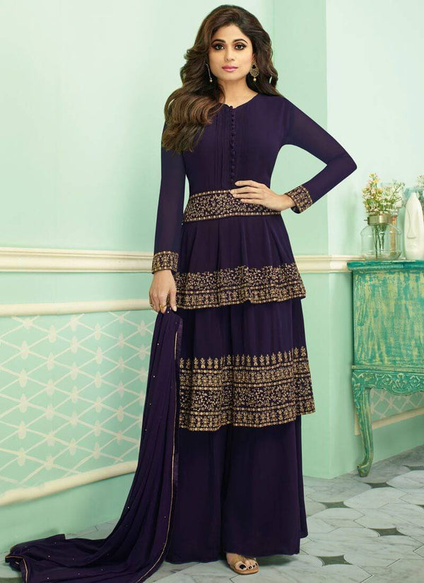Real Georgette Purple Straight Suit Palazzo Bottom