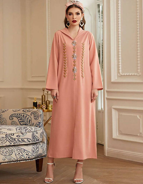 Islamic women Golden Embroidered Maxi Dress