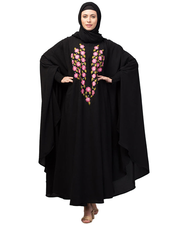 Muslim Smoking Sleeve Resham Embroidery Irani Kaftan In the Shade of Black