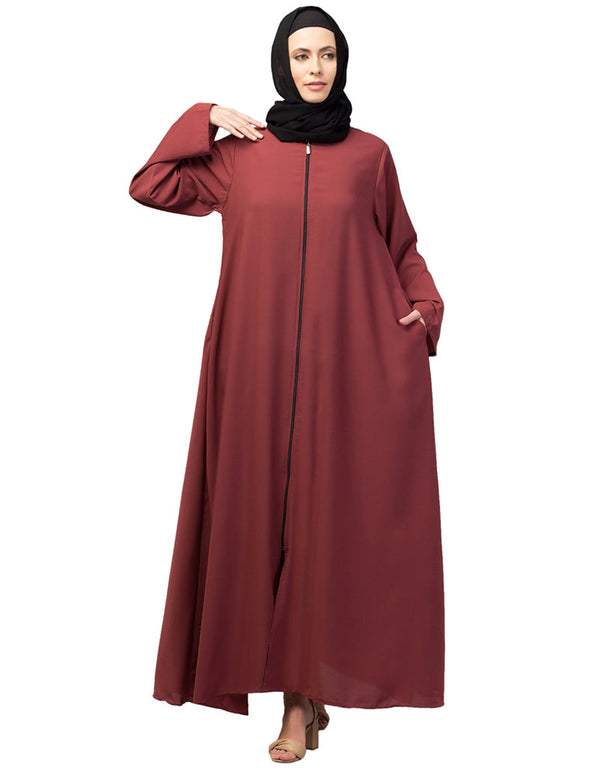 Islamic Simple Abaya with Front Closure for Everyday Use In the Shade Rust