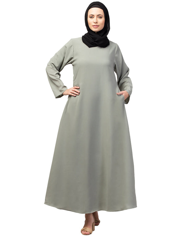Dubai Abaya with front opening and hidden placket for everyday wear in Color  Sage Green