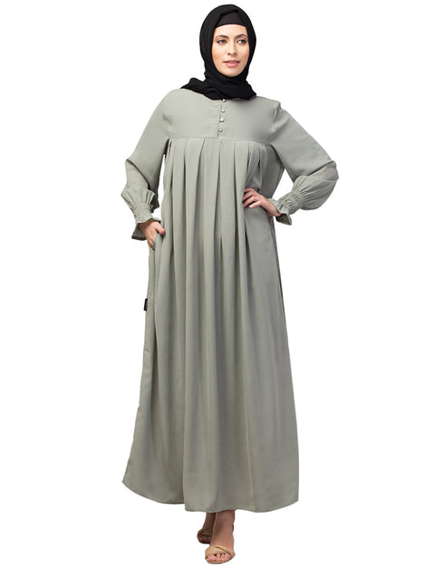 Modern Smoking sleeve abaya with pleats at the chest In the Shade Sage Green